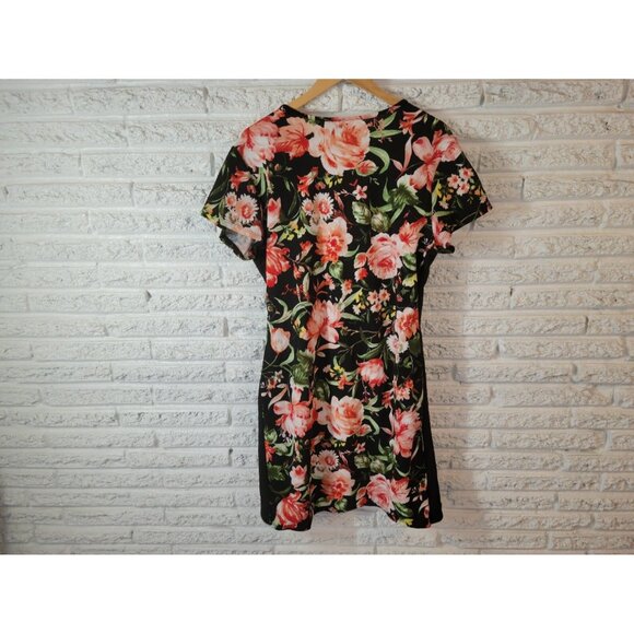 Rue 21 Women Dress 3X Plus Mini Sheath Black Pink Floral Short Sleeve FLO296XE - Picture 6 of 9